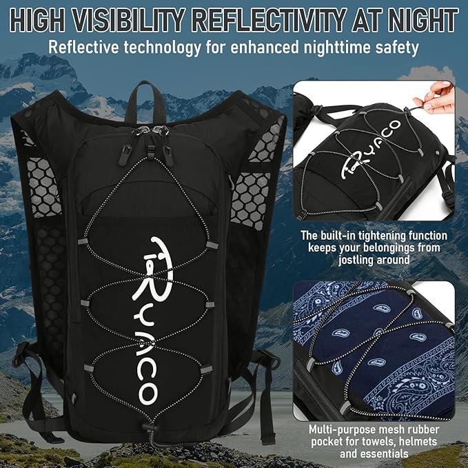RYACO Lightweight Hydration Backpack, Running Backpack with 2L Water Bladder, Hiking Hydration Water Daypack for Cycling Rave for Men Women