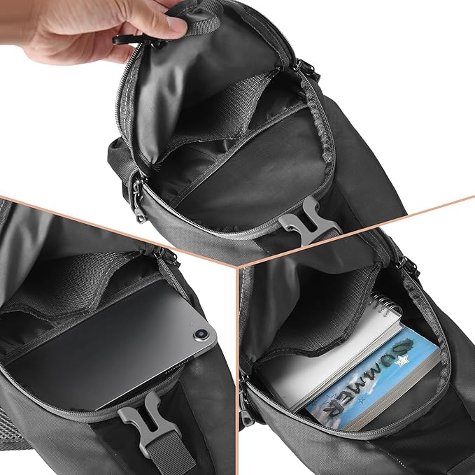 Sling Bag for Mens Crossbody Bag Travel Sling Backpack Hiking Daypack Chest Bag Shoulder Bag, Large Cross Body Bag with Chest Phone Holder Black&Grey
