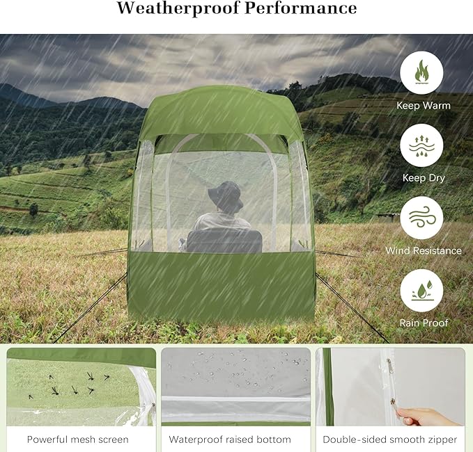 Sports Tent, Portable & Foldable Pop Up Tents Shelter with Carry Bag, Instant Weather Proof Clear View Bubble Tent for Fishing, Camping, Watching Sports Events