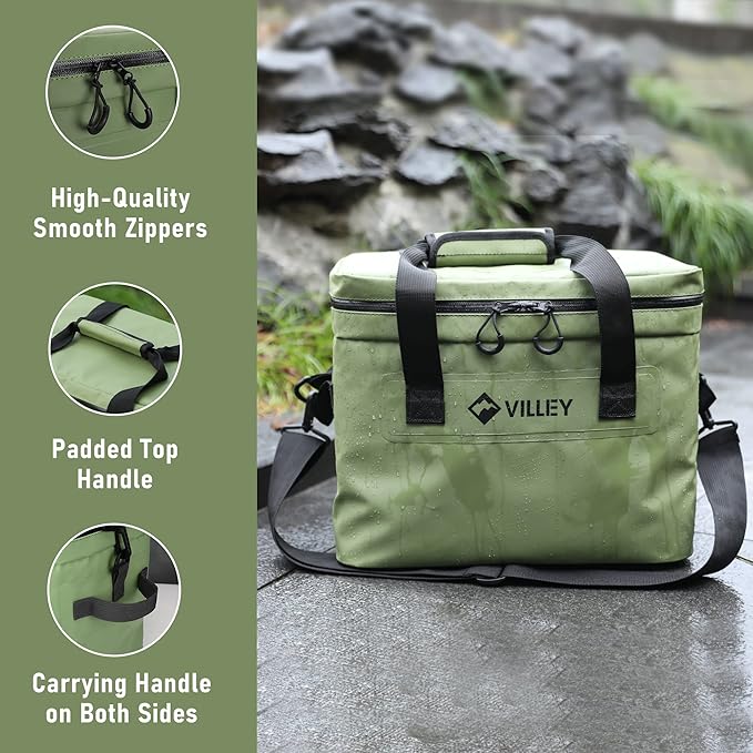 VILLEY Cooler Bag, 30 Cans Insulated Soft Cooler Bag, Large Beach Cooler with Removable Shoulder Strap, Keep Cold/Keep Fresh/Keep Warm, Portable Soft Sided Cooler for Camping Trip Picnic, 20L