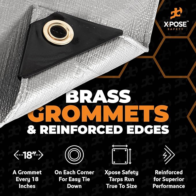 Heavy Duty Silver Poly Tarp 10' X 20' - Multipurpose Protective Cover - Durable, Waterproof, Weather Proof, Rip and Tear Resistant - Extra Thick 12 Mil Polyethylene - by Xpose Safety