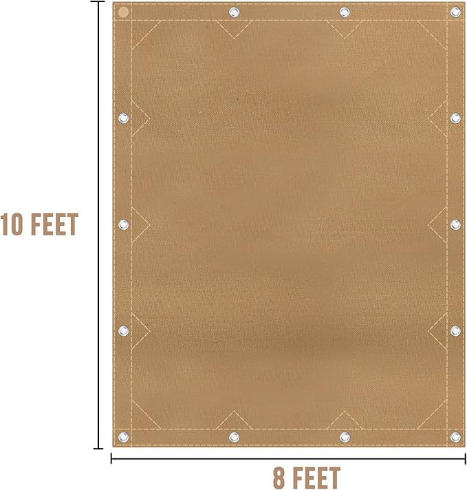 CARTMAN Finished Size 8x10 Feet Tan Canvas Tarp with Rustproof Grommets, 12 Oz Heavy Duty Multipurpose Tarpaulin Cover for Canopy Tent, Roof, Camping, Woodpile