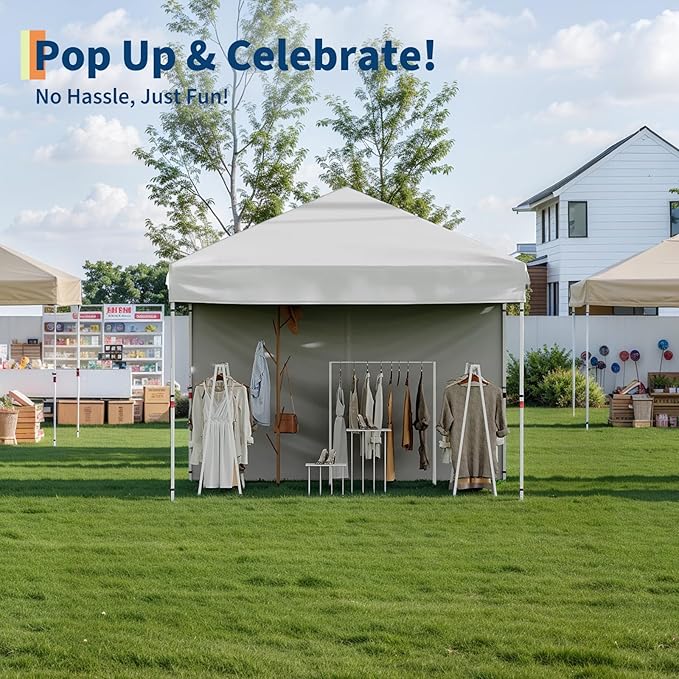 10x10 Pop Up Canopy Tent Outdoor Canopy with 3 Removable Sidewalls One-Person Set Up Heavy Duty Commercial Instant Tent Shelter-White