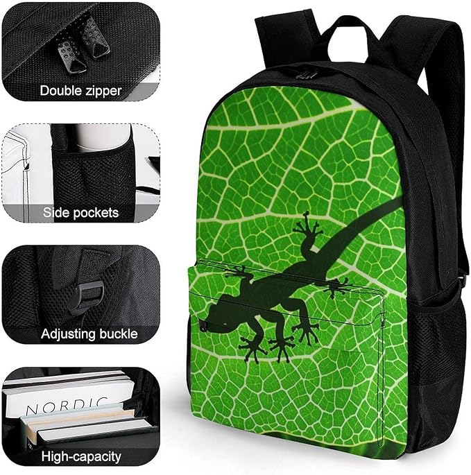 Supdreamc Men Women Lightweight Biology Animal Frog Green Leaf Casual Daypack Big Capacity Bookbag With Padded Straps for Gym Travel Walking Cycling