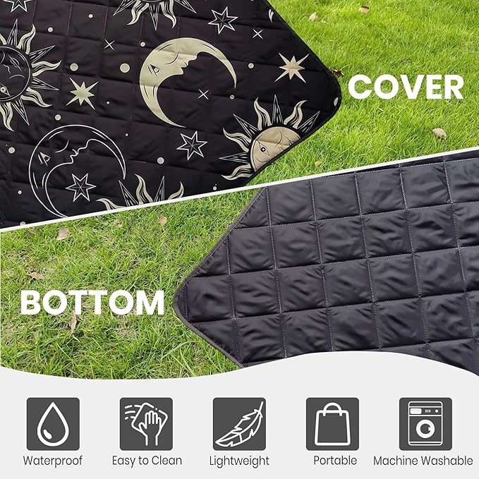 Waterproof Outdoor Blanket, 79" x 55" Large Packable Picnic Blankets, Foldable Picnic Mat for Park, Lawn, Grass, Beach, Concert (Sun and Moon)
