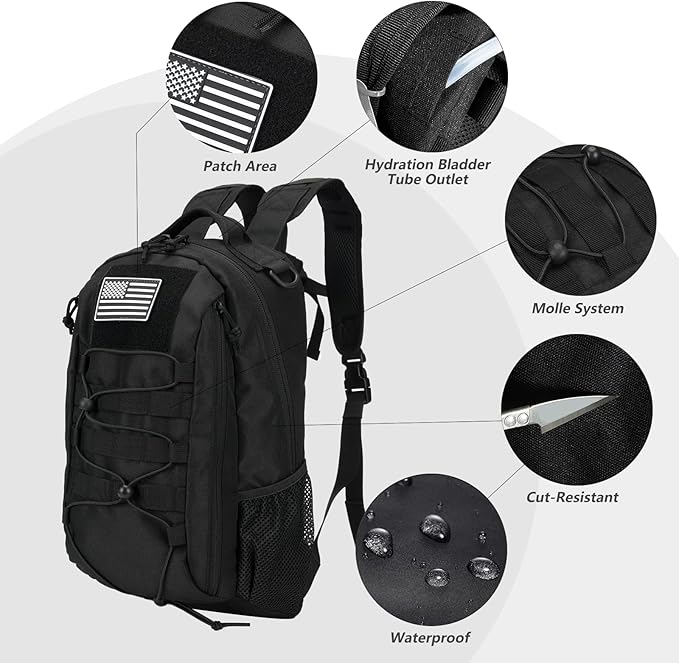 BAIXINGBAGS 20L Mini Small tactical backpack for men, MOLLE System Daypack black gym hunting backpack Comfortable for Hiking Camping