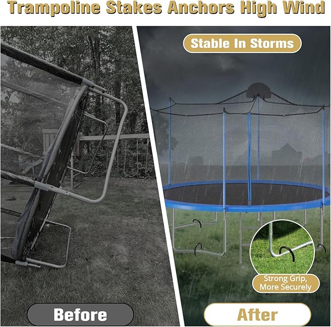 Trampoline Stakes High Wind - Heavy Duty 12 Inch U Shaped Ground Anchors - Galvanized Steel Rebar Stakes for Outdoor Camping Tent Fence Garden Decorations(8 Pack Black)