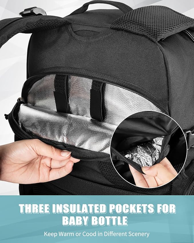 SHARKMOUTH Dad Diaper Bag Backpack - Military Baby Gear Backpacks with Daddy Patches Black