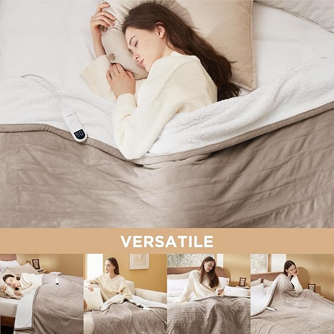 Bedsure Electric Blanket Full Size - Soft Flannel Heated Blanket, Fast Heating with 10 Time Settings & 6 Heat Settings, Warm Gift for Grandma (72x84 inches, Taupe)