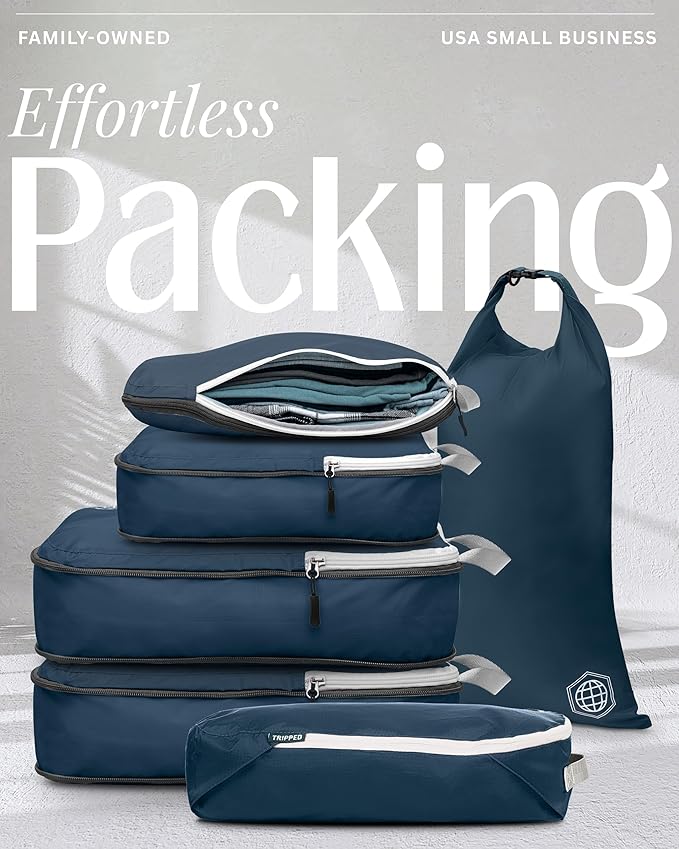 Compression Packing Cubes Set for Carryon Suitcases- Lightweight, Durable Clothes Organizer