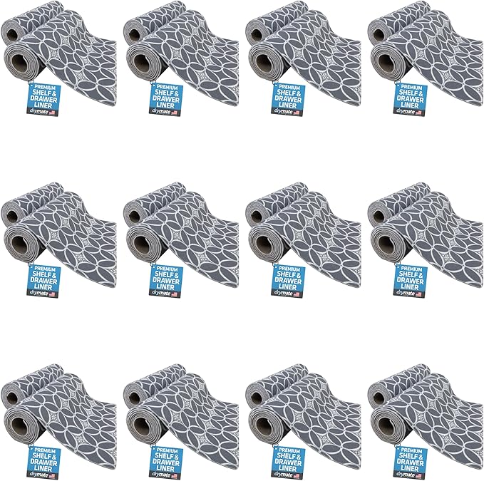 Drymate Premium Luxury Shelf & Drawer Liner, Thick Cushioned Fabric, Non-Adhesive, Absorbent, Waterproof, Slip-Resistant, Liners for Kitchen Cabinets (USA Made)(12”x59”)(24-Pack)(IndigoGrey)