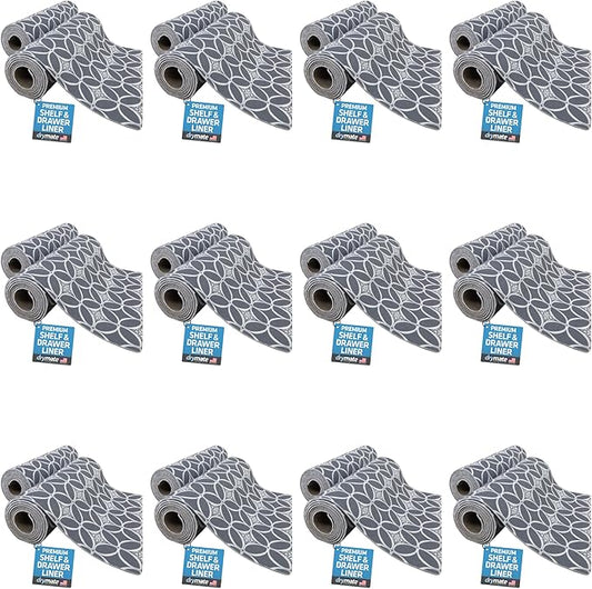 Drymate Premium Luxury Shelf & Drawer Liner, Thick Cushioned Fabric, Non-Adhesive, Absorbent, Waterproof, Slip-Resistant, Liners for Kitchen Cabinets (USA Made)(12”x59”)(24-Pack)(IndigoGrey)