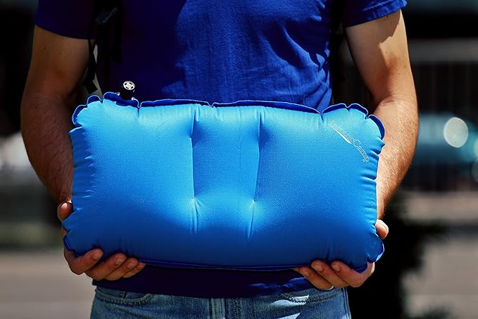 Ultra Lightweight Inflatable Backpacking Travel Camping Pillow - Compact, Comfortable, Ergonomic, Durable Used for Lumbar Support, Camp, Hike