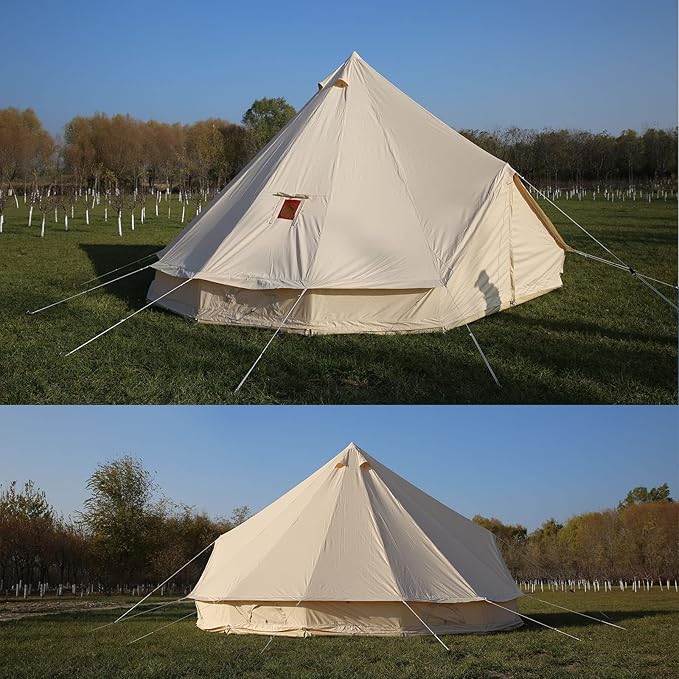 WINTENT 2 Doors All Seasons Cotton Canvas Bell Tent with Stove Jack for Camping 4/6/8/10 Persons