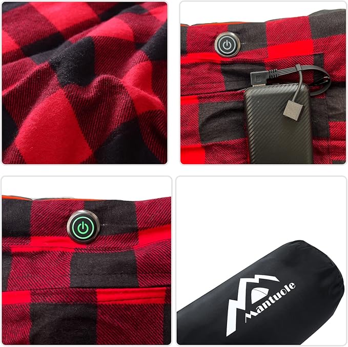 Heated Sleeping Bag pad, Heated Sleeping Bag Liner, 5 Heating Zones, Multi USB Power Supported, Operated by Battery Power Bank or Other USB Power Supply, Compact Bag Included.