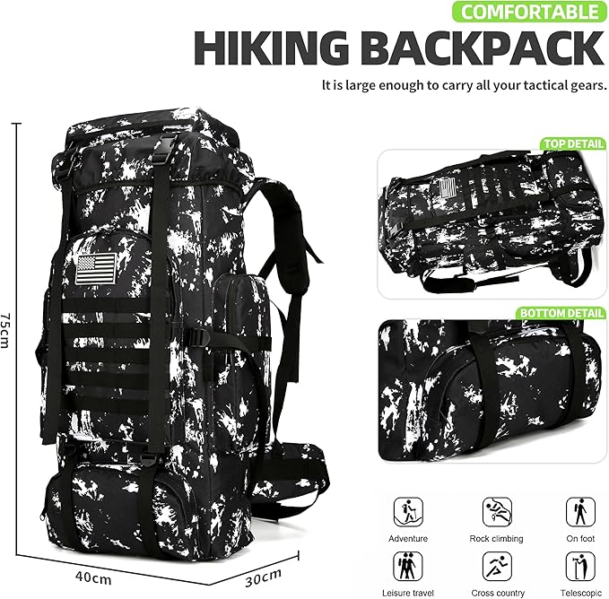 King'sGuard 70L Camping Hiking Backpack for Men Women Large Military Tactical Backpack Molle Rucksack Backpack for Outdoor