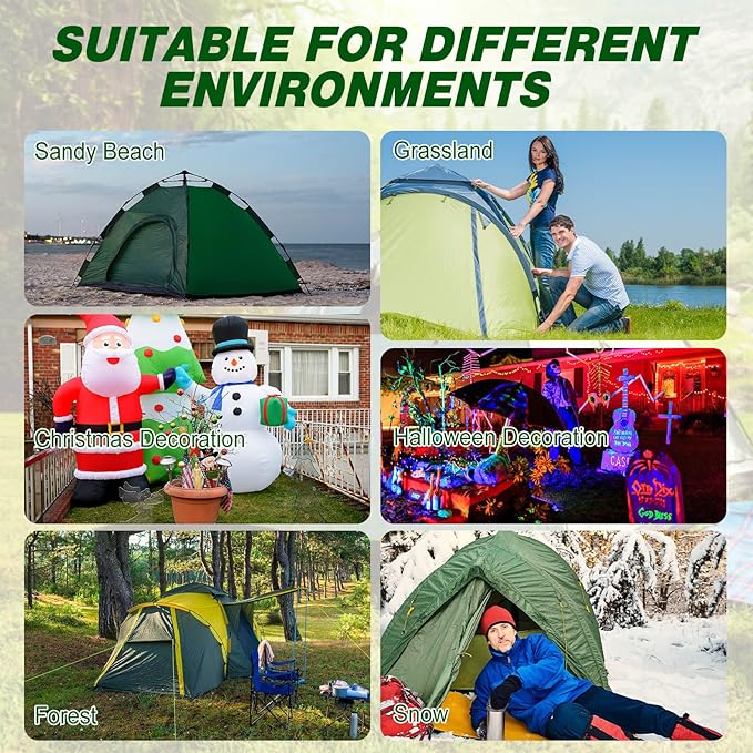 Hicarer 20 Pcs 12 Inch Tent Stakes Screw in Camping Stakes Heavy Duty Metal Spikes Ground Anchor Peg Threaded Tent Spikes with Hex Head Driver for Camping Garden Inflatable (Dark Green)