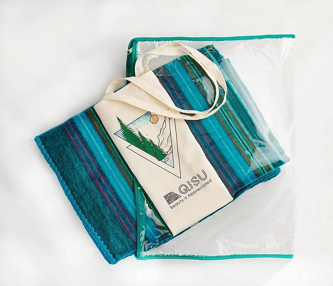 QISU Alpaca Wool Blanket Throw | Large, Beautiful, Warm, Variegated | 85 x 65 inches | Ultra-Soft, Hypoallergenic and Breathable | Non-Itchy or Scratchy (Turquoise Sea Foam Variegated)