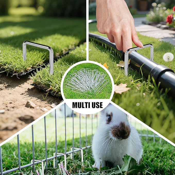 6 Inch 50 Pack Landscape Staples,11 Gauge Plant Stakes,Hot-dip Galvanized Tent Stake & Garden Stakes for Plants, Staple Landscaping Fabric SOD Pins for Decoration Weed Barrier Fabric