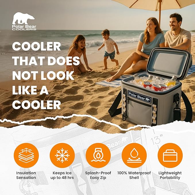 Polar Bear Coolers - Soft Topper Cooler Bag - Insulated Leak Proof Thermal Bag for Travel, Beach, or Camping - Heavy Duty & Portable - Made Waterproof - Keeps Ice up to 48 hrs