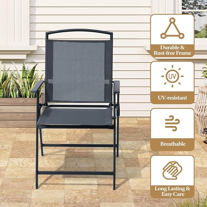 Crestlive Products Patio Folding Chairs Set of 8, Outdoor Folding Chairs with Durable Rust-Resistant Frame and Breathable Textilene Material for Outside, Gray