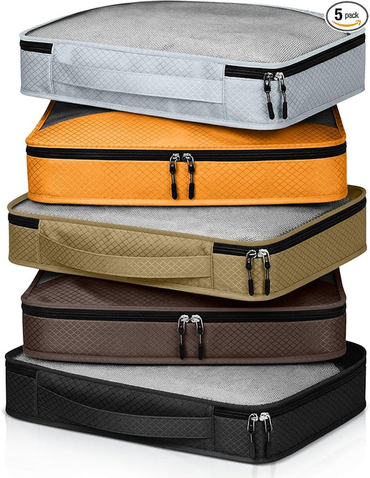 5 Pcs Packing Cubes for Suitcase Large Travel Cubes Carry on Luggage Organizer Bags for Clothes Accessories(L,Apricot)