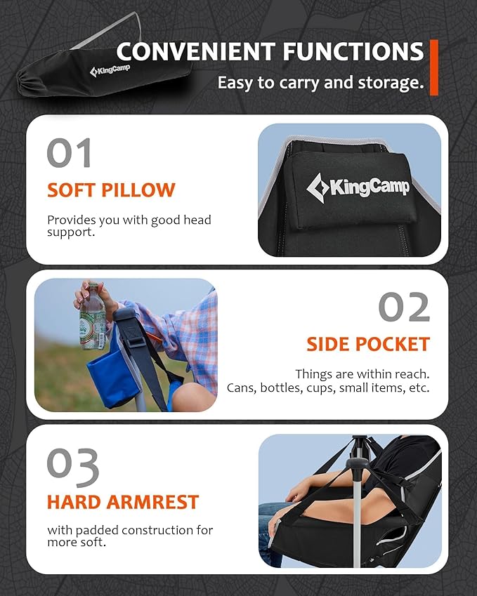 KingCamp Hammock Chair with Footrest, Swinging Portable Folding Camping Chairs for Adults MAX 440lbs Heavy Duty Foldable Oversized Rocker with Cup Holder Pillow for Outdoor Beach Patio Sport Lawn