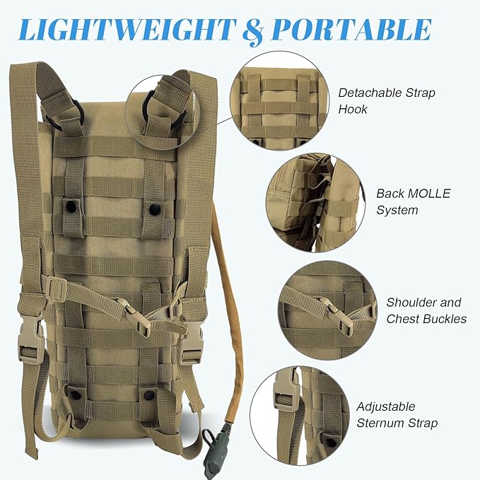 Tactical MOLLE Hydration Pack Carrier Backpack with 3L Water Bladder