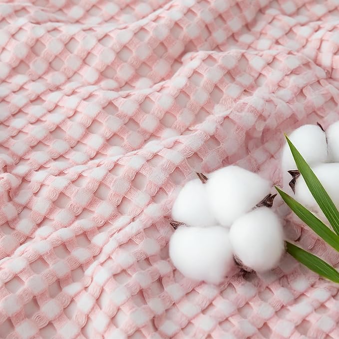 Bedsure Cooling Cotton Waffle Queen Size Blanket - Lightweight Breathable Blanket of Rayon Derived from Bamboo for Hot Sleepers,Spring Pink, 90x90 Inches