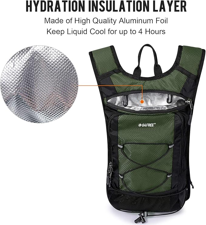 G4Free Insulated Hydration Backpack Pack with 2L BPA Free Bladder for Outdoor Running Hiking Cycling Camping