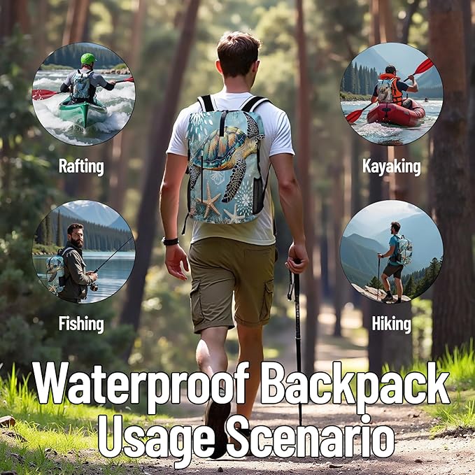 Waterproof Dry Bag Marine Dry Bags for Kayaking Hiking Sea Turtle Nautical Starfish Backpack Roll-Top Closure Bag - Backpack Waterproof Phone Case 5L