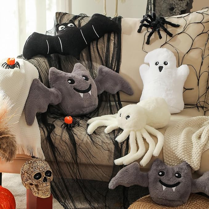 YRXRUS Ghost Pillows, Halloween Ghost Shaped Throw Pillows Set of 2, Boo Pillows Room Decor, 10x13&7x10 Inches Soft Faux Rabbit Fur Cushion