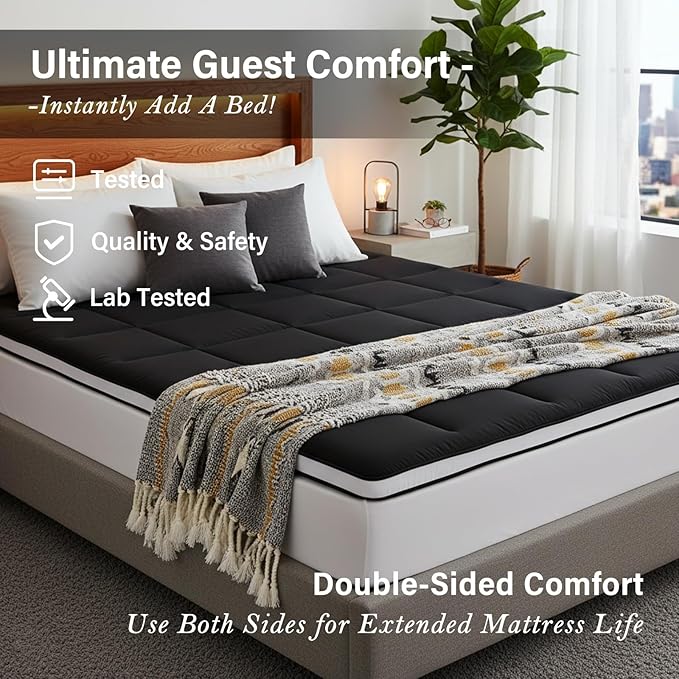 Tiita Memory Foam Mattress Topper Twin Size, 4" Thicken Futon Mattress with Storage Bag and 2 Straps, Portable Roll Up Travel Car Camping Mattress Floor Sleeping Pad, Black