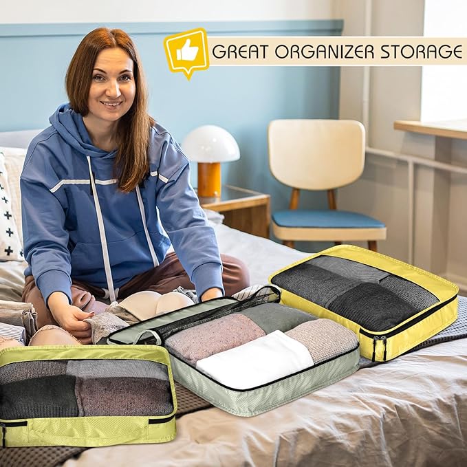 5 Pcs Packing Cubes for Suitcase Large Travel Cubes Carry on Luggage Organizer Bags for Clothes Accessories(S,Yellow)