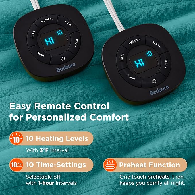 Bedsure Electric Blanket King Size - Dual Control Heated Blanket King Size, Fast Heating with 10 Time Settings & 10 Heat Settings, Warm Gift for Grandma (100x90 inches, River Blue)