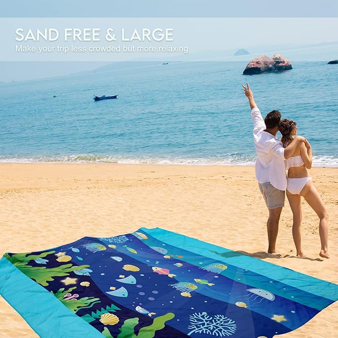 BYDOLL Beach Blanket Waterproof Sandproof Large 78''×81''/10'×9' Sand Free Oversized Sandless Picnic Mat Water Proof Packable Lightweight Blanket for Beach Camping Hiking Travel