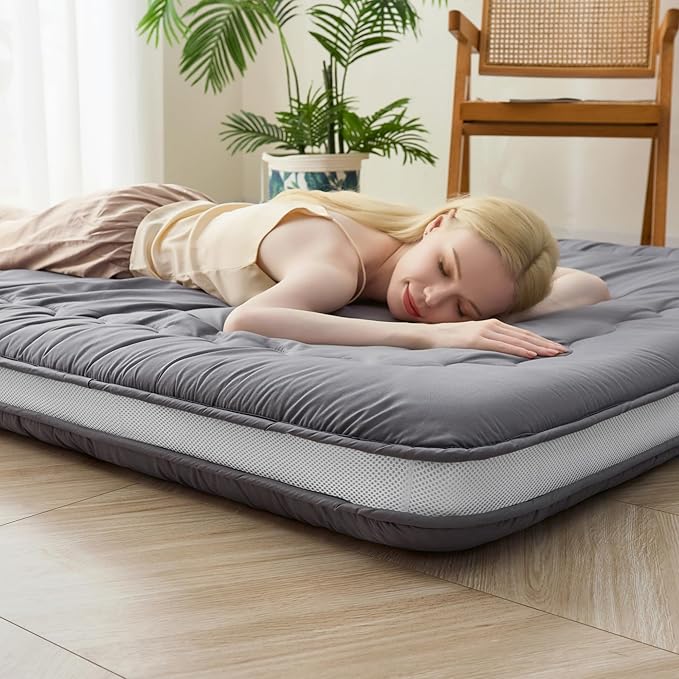 Japanese Floor Futon Mattress Twin Size, 4" Thicken Foldable Mattress Tatami Mat Sleeping Pad, 32D Foam Filled Traditional Shiki Futon (shikibuton), Designed in Japan (Grey 39"x 80")