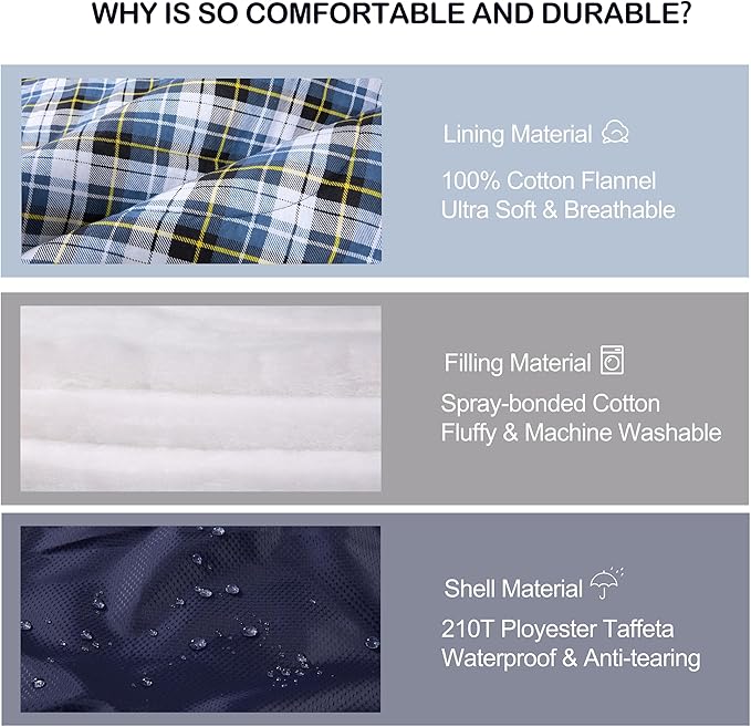 Cold Weather Sleeping Bag 100% Cotton Flannel XXL for Adults Big and Tall,Free Compression Sack