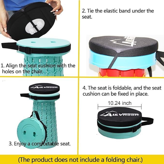 Thick Seat Cushion for 17.7" Telescopic Stools (Exclude Stool), D 9.8"(25cm) Chair Pads with Soft Foam and Three Pegs Fit in Round Collapsible Folding Stools (Cushion Only) Pads with Elastic Strap
