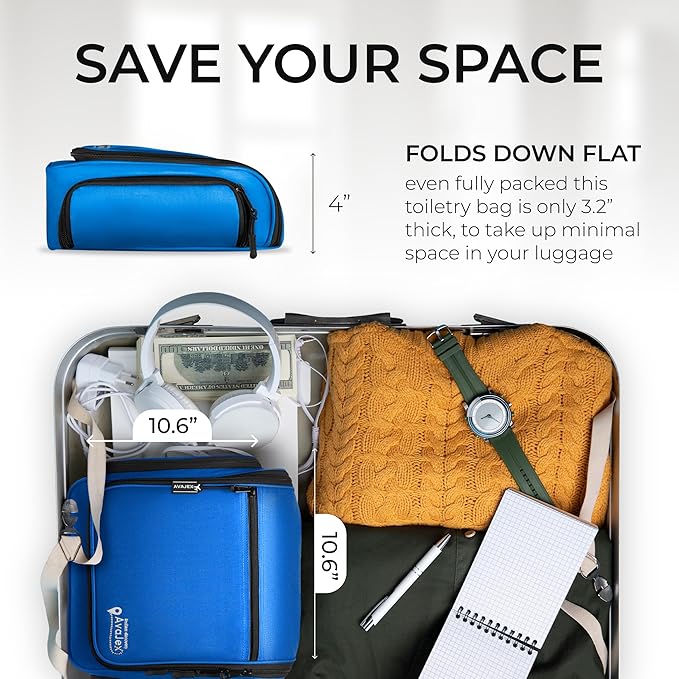 Travel Toiletry Bag for Men and Women - (10.6”x10.6”x3.2”) Large Hanging Toiletry Organizer - Waterproof Hygiene Bag with Metal XXL Swivel Hook, with Sturdy Zippers and 19 Compartments for Toiletries