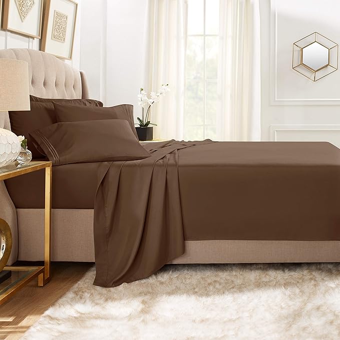 Clara Clark Twin Sheets, 5 Piece Set - Hotel Luxury Sheets for Twin Size Bed, Super Soft Bedding Set, Twin Size, Chocolate Brown