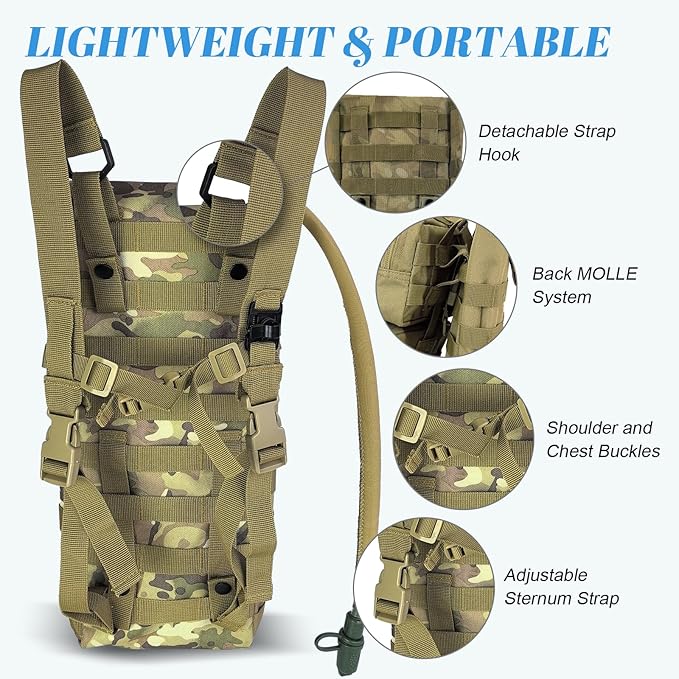 Tactical MOLLE Hydration Pack Carrier Backpack with 3L Water Bladder
