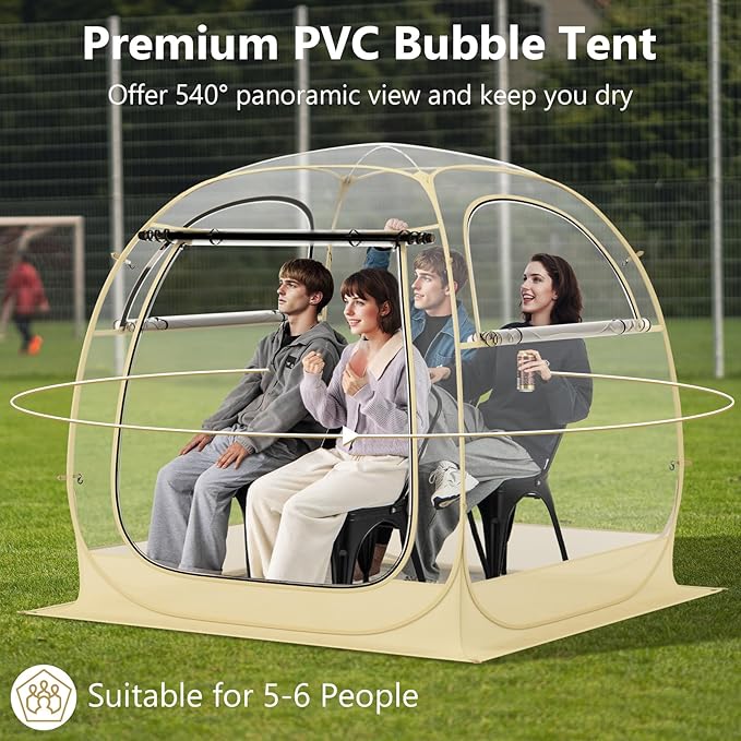 Tangkula All Weather Pop Up Instant Tent for 5-6 People, With Waterproof Tarp Floor, Outdoor Clear Bubble for Sports Events, Fishing, Camping, Cheering (6x5.4Ft)