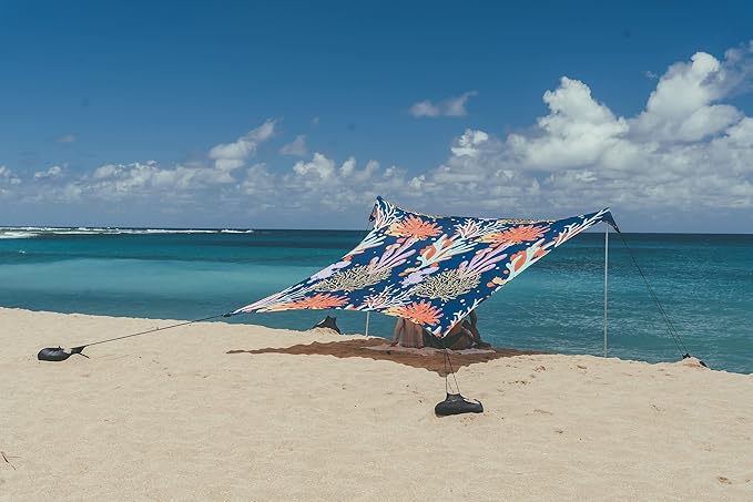 Neso Tents Beach Tent with Sand Anchor, Portable Canopy Sunshade - 7' x 7' - Patented Reinforced Corners (Save The Reef)