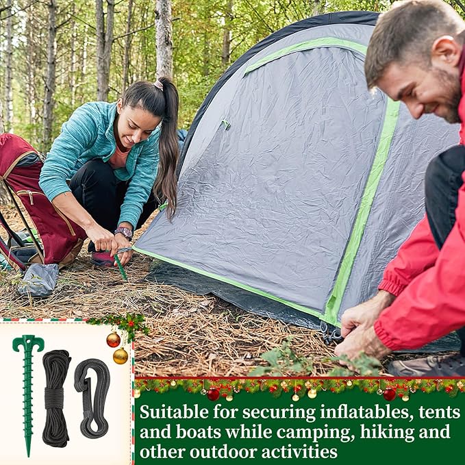 AUGSUN 27 Pieces Plastic Inflatable Stakes Set, Include Tent Stakes, Tethers Ropes and Hooks Heavy Duty Garden Yard Stakes for Christmas Outdoor Decorations (Green)