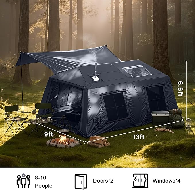 Inflatable Tents for Camping, Large Blow Up Tent with Hand Pump, Easy Setup InflatableTent 4 Season Tent, Waterproof Oxford Air Glamping Tents for Camping Adult 4/6/8/10/12 Person