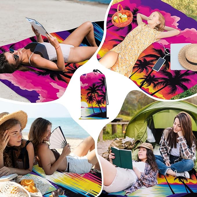 Beach Blanket Waterproof Sandproof, Oversized Extra Large Picnic Beach Mat 83"×95"/8 × 7 FT for 1-7 Adults for Travel Camping Hiking, Quick Drying Lightweight Outdoor Vacation Essentials