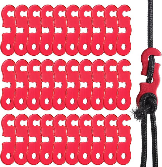 30 Pcs Rope Tightener Tensioner, Aluminum Alloy Guyline Tensioner, Tent Rope Tensioners, Paracord Tensioners for Outdoor Tent Camping Hiking Accessories, Red