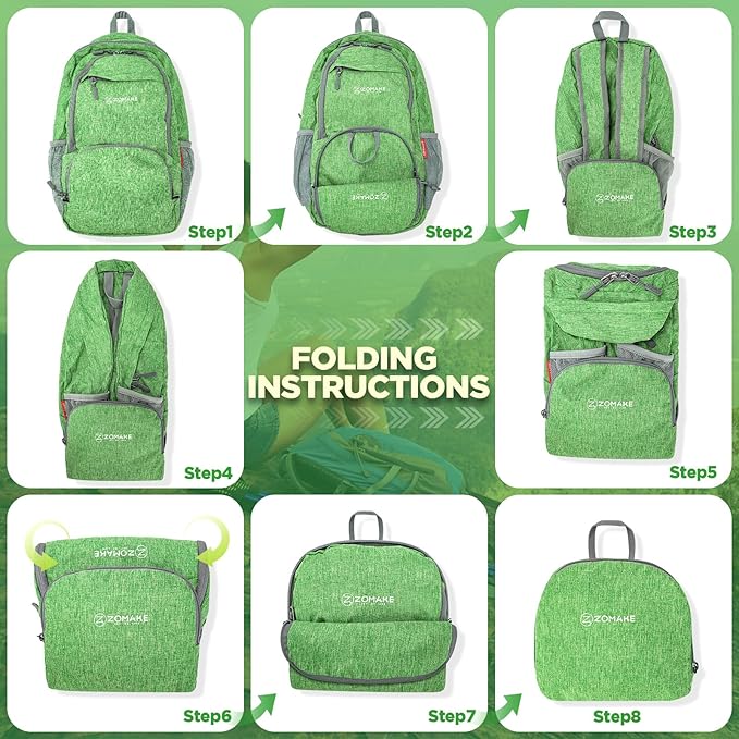 ZOMAKE Ultra Lightweight Packable Backpack 20L,Small Foldable Backpacks Hiking Water Resistant Collapsible Daypack for Women Men(Dark Green-C2)
