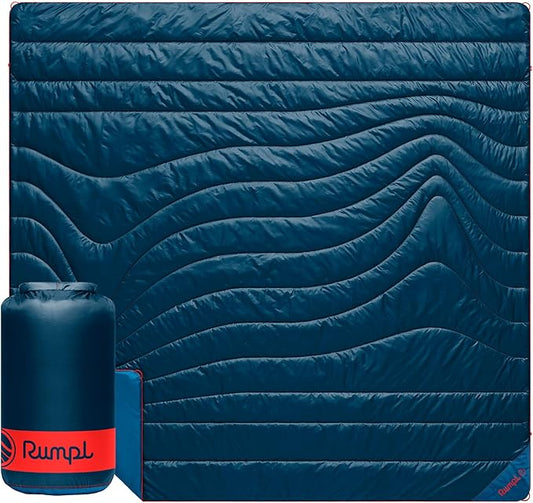 Rumpl Original Puffy Blanket - Warm Puffy Camping Blanket, 100% Recycled Polyester Insulation, Lightweight, Packable, Water-Resistant, Outdoor Puffer Blanket, 84"x80", Deepwater